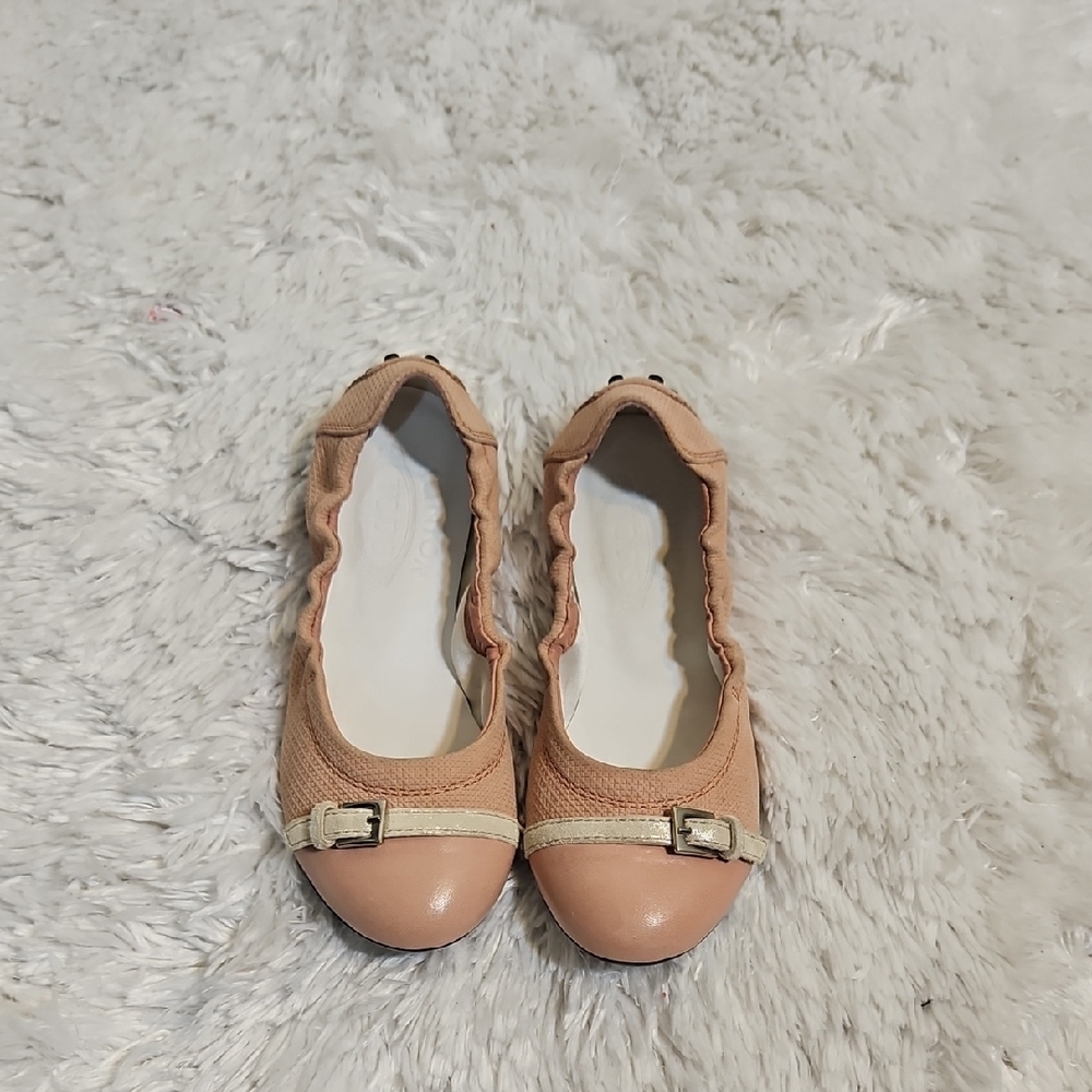 Junior Tods Pink Leather Buckle‎ Ballet Flats Kids Size 11.5